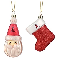 Lot de deux décorations en verre soufflé représentant le Père Noël et un bas de Noël des Los Angeles Angels
