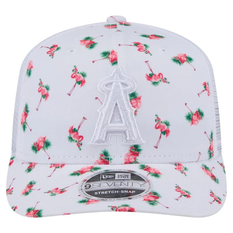 Men's New Era  White Los Angeles Angels Flamingo Mesh Back 9SEVENTY Stretch-Snap Hat