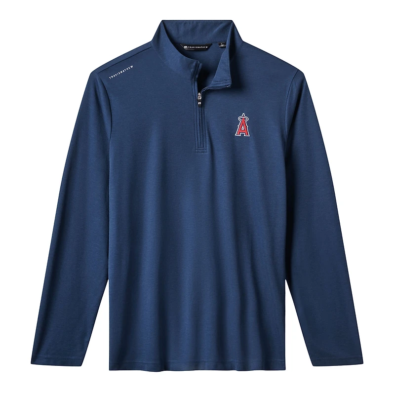 Men's TravisMathew  Navy Los Angeles Angels Time to Tailgate Tri-Blend Quarter-Zip Pullover
