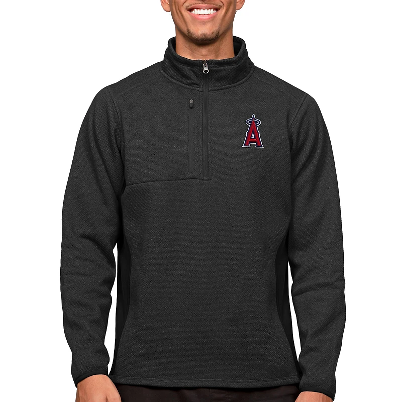 Pull-over noir chiné Antigua Los Angeles Angels Course à glissière quart de tour pour homme