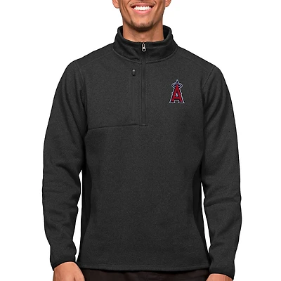 Pull-over noir chiné Antigua Los Angeles Angels Course à glissière quart de tour pour homme
