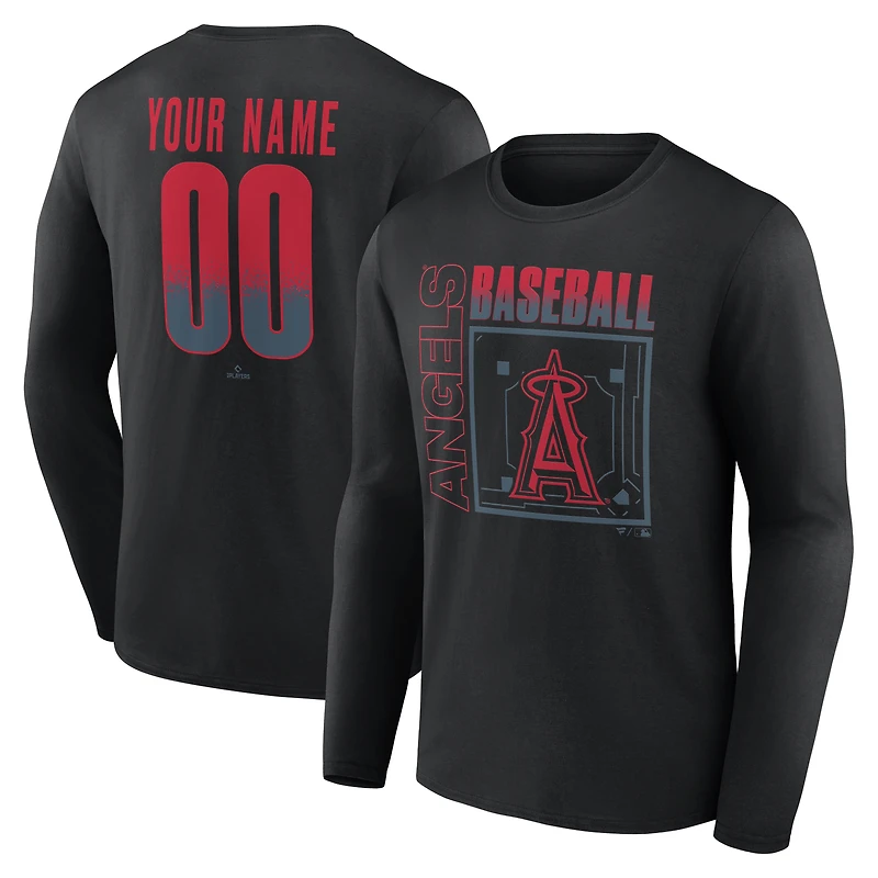 T-shirt à manches longues noir pour homme Los Angeles Angels, personnalisé avec nom et numéro, domicile