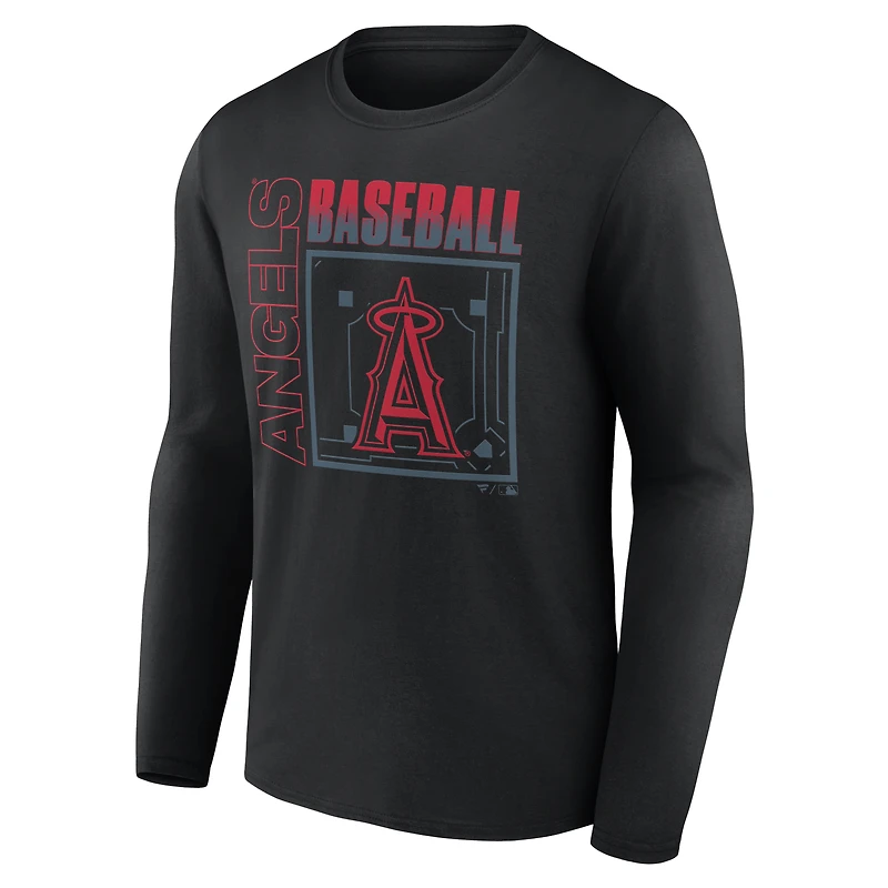 T-shirt à manches longues noir pour homme Los Angeles Angels, personnalisé avec nom et numéro, domicile