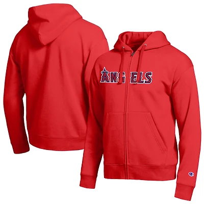 Men's Champion Los Angeles Angels Red All-Star Wordmark Full-Zip Hoodie