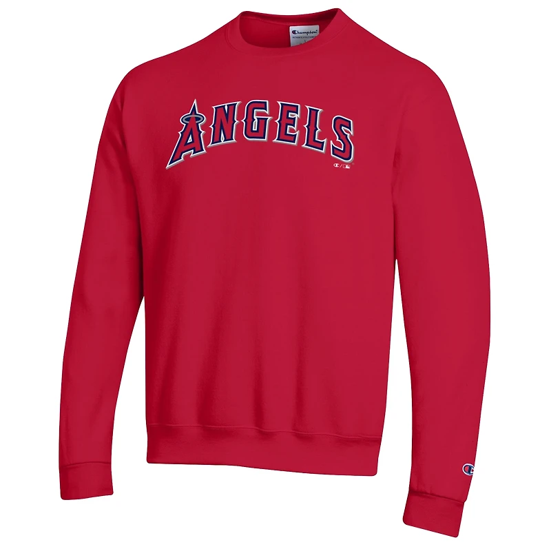 Men's Champion Red Los Angeles Angels Powerblend Wordmark Sweatshirt