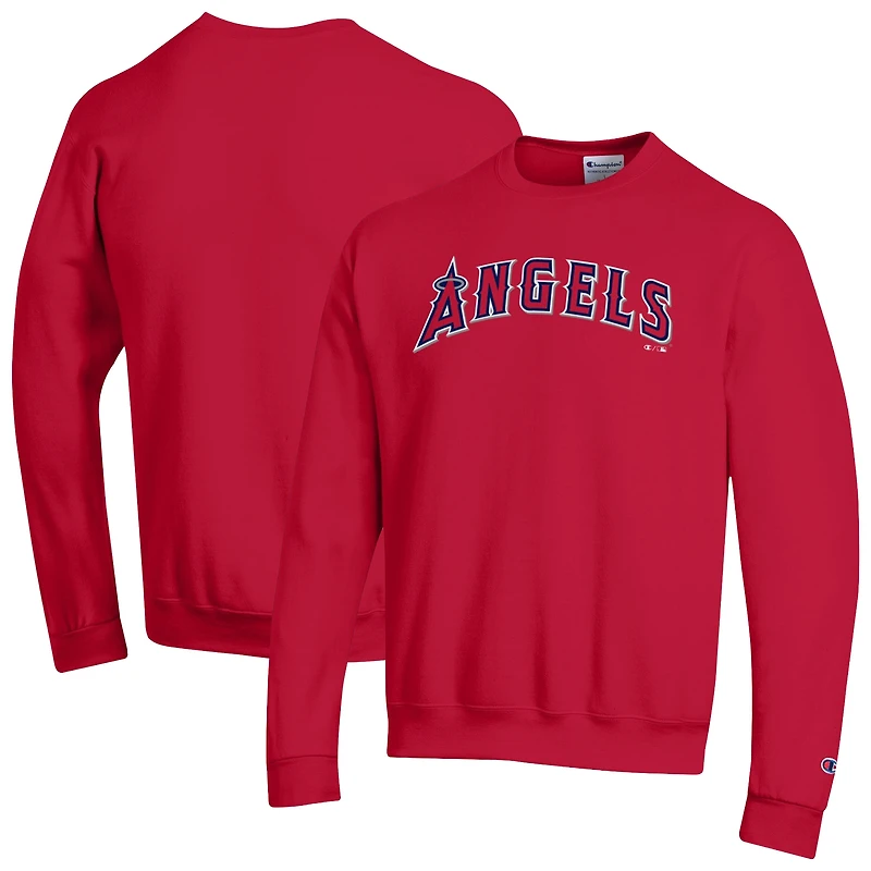 Men's Champion Red Los Angeles Angels Powerblend Wordmark Sweatshirt