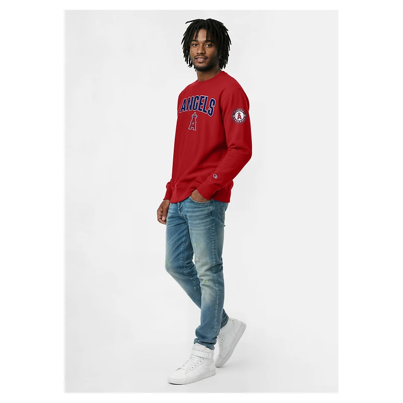 Men's Champion Red Los Angeles Angels Reverse Weave Chenille Sweatshirt