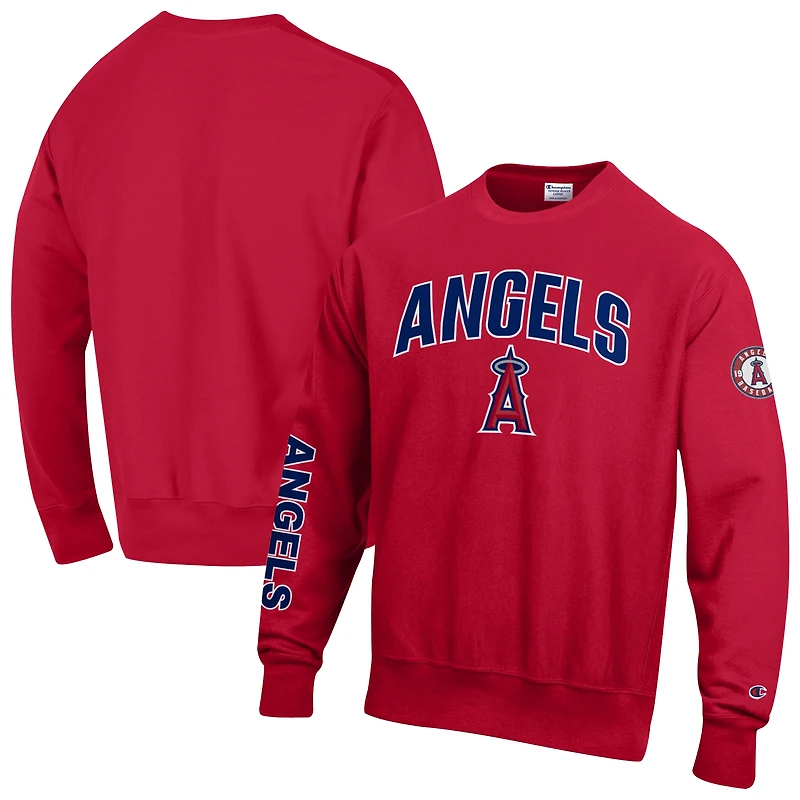 Men's Champion  Scarlet Los Angeles Angels Reverse Weave Chenille Sweatshirt