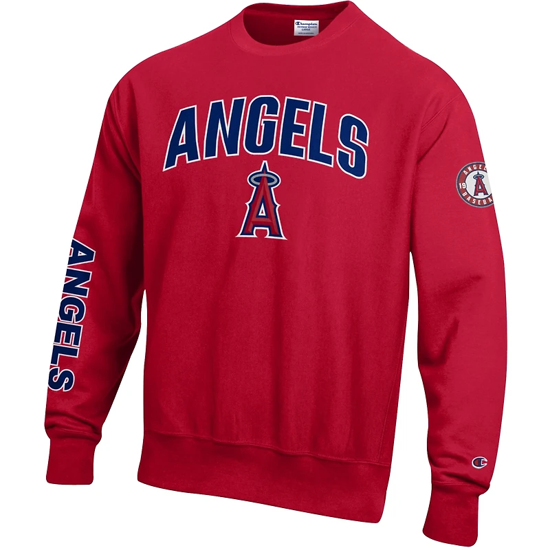 Men's Champion  Scarlet Los Angeles Angels Reverse Weave Chenille Sweatshirt