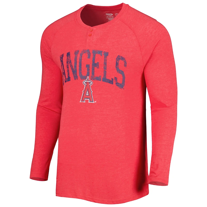 T-shirt Henley à manches longues raglan Los Angeles Angels Inertia pour homme Concepts Sport rouge