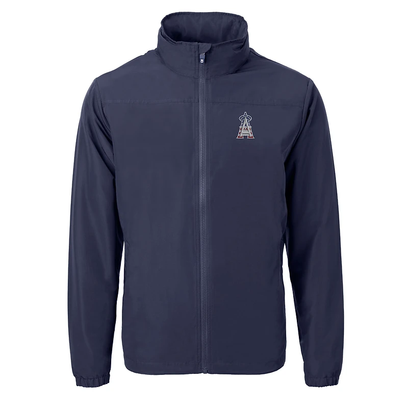 Men's Cutter & Buck Navy Los Angeles Angels Americana Logo Charter Eco Knit Recycled Full-Zip Jacket