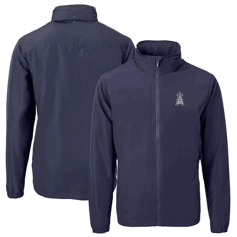 Men's Cutter & Buck Navy Los Angeles Angels Americana Logo Charter Eco Knit Recycled Full-Zip Jacket