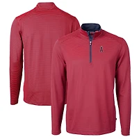 Pull-over zippé recyclé à micro-rayures et col rond pour homme, couleur rouge/bleu marine, des Los Angeles Angels, de Cutter & Buck, en piqué écologique, grande taille.
