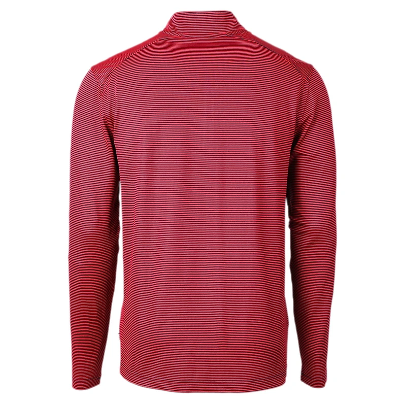 Pull-over zippé recyclé à micro-rayures et col rond pour homme, couleur rouge/bleu marine, des Los Angeles Angels, de Cutter & Buck, en piqué écologique, grande taille.