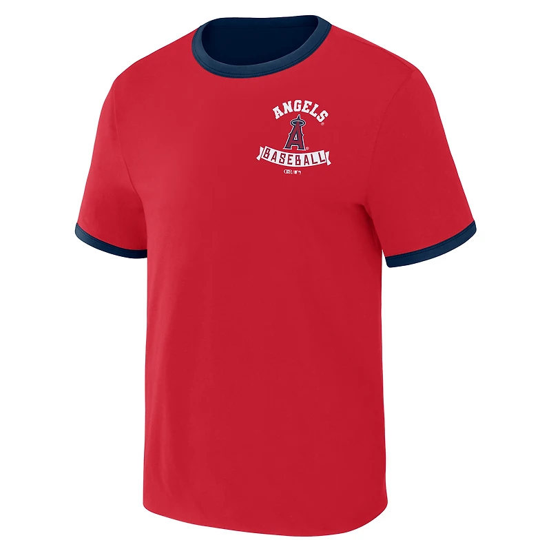 Men's Darius Rucker Collection by Fanatics Red/Navy Los Angeles Angels Two-Way Ringer Reversible T-Shirt