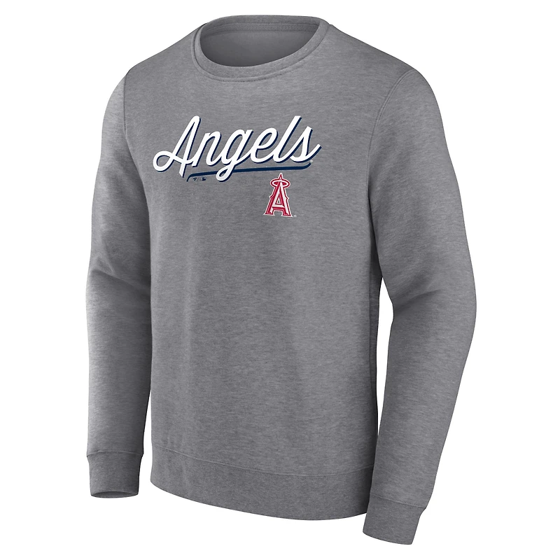 Men's Fanatics Heather Gray Los Angeles Angels Simplicity Pullover Sweatshirt
