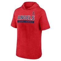 Sweat à capuche manches courtes Fanatics Heather Red Los Angeles Angels Push pour hommes