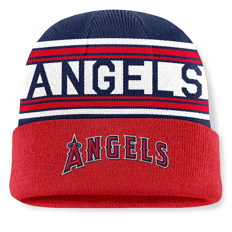 Men's Fanatics Red Los Angeles Angels Fundamental Team Stripe Cuffed Knit Hat