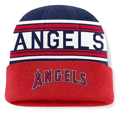 Men's Fanatics Red Los Angeles Angels Fundamental Team Stripe Cuffed Knit Hat