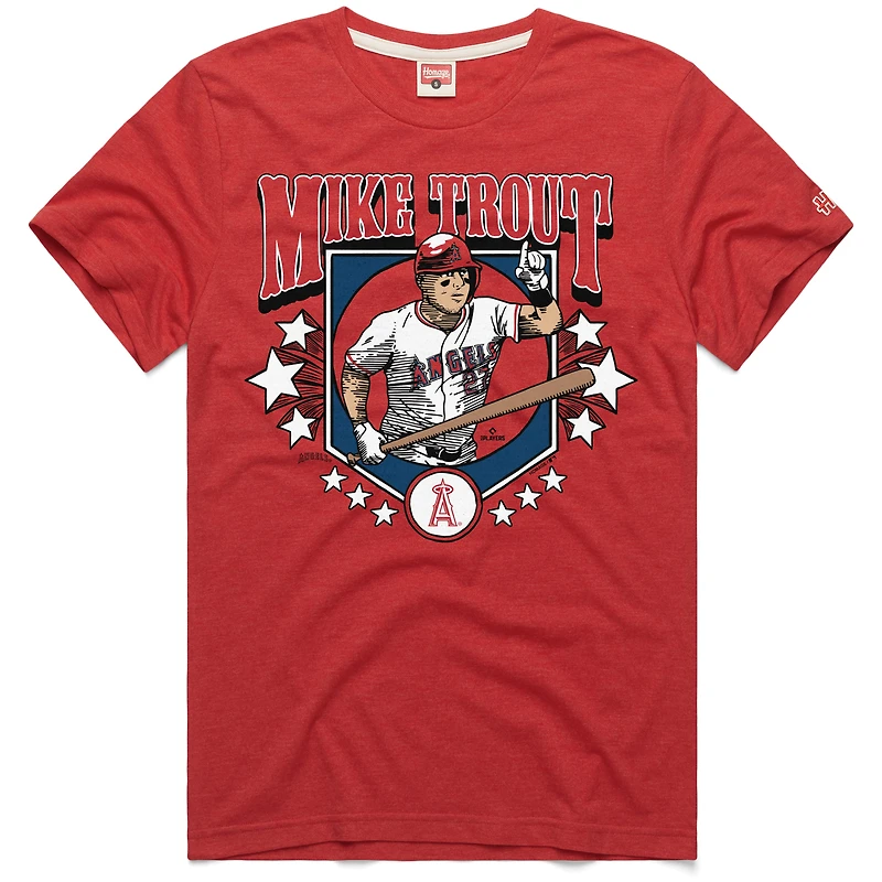 Men's Homage Mike Trout Red Los Angeles Angels Graphic Player T-Shirt