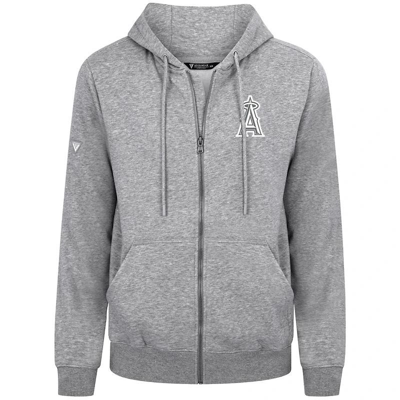 Men's Levelwear Gray Los Angeles Angels Podium Banner Arch Full-Zip Hoodie