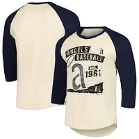 T-shirt raglan à manches 3/4 Majestic Threads pour hommes, crème/bleu marine, Los Angeles Angels