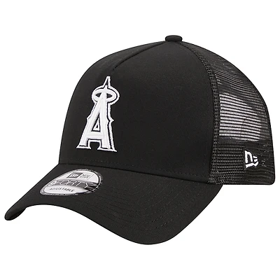 Men's New Era Black Los Angeles Angels A-Frame 9FORTY Trucker Adjustable Hat