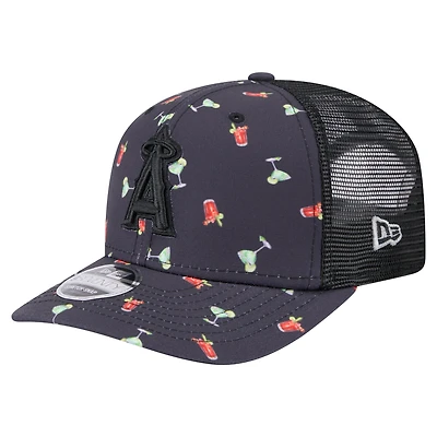 Men's New Era Black Los Angeles Angels Adventure Drinks Pattern 9SEVENTY Stretch-Snap Hat