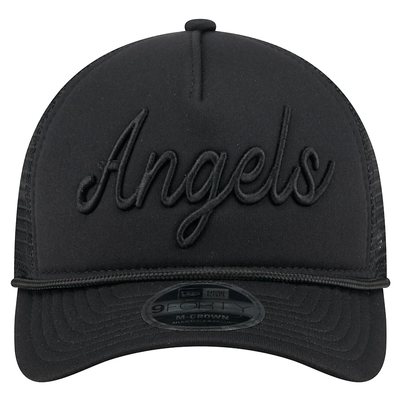 Casquette camionneur ajustable New Era noire Los Angeles Angels City Initial 9FORTY A-Frame M-Crown pour homme