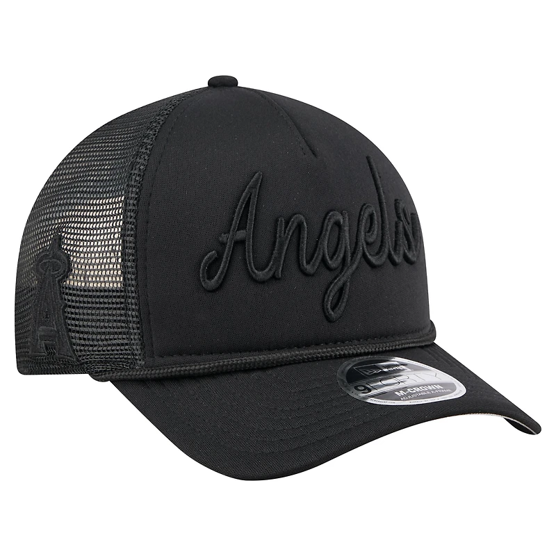 Men's New Era Black Los Angeles Angels City Initial 9FORTY A-Frame M-Crown Adjustable Trucker Hat