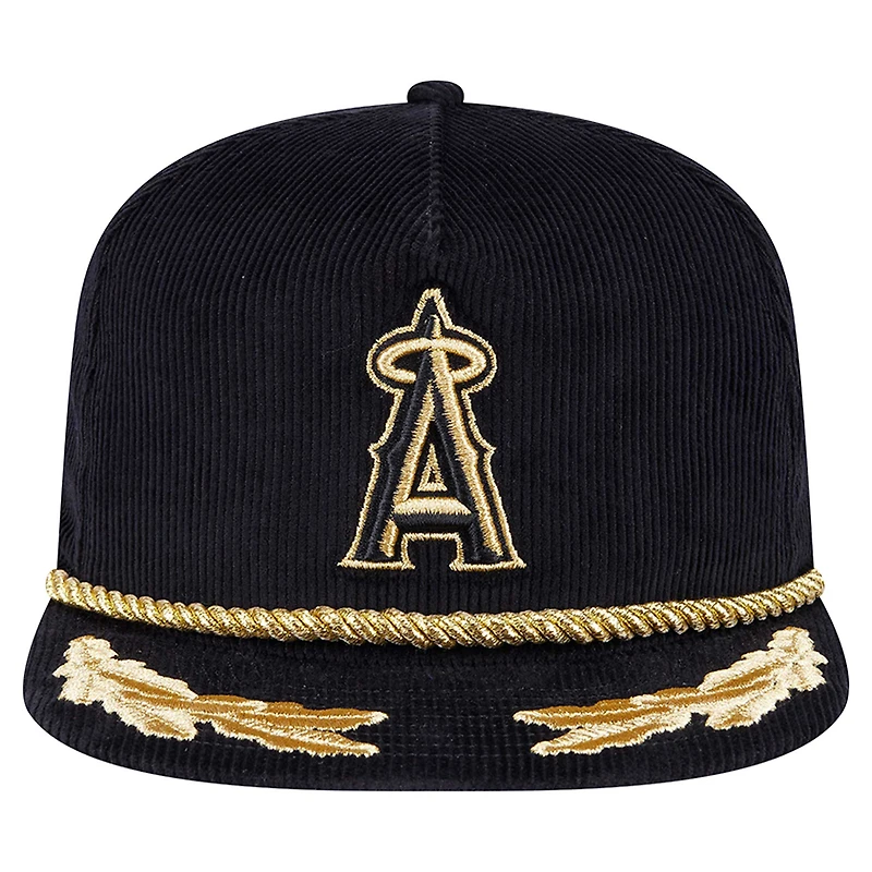 Casquette réglable de golfeur en filigrane en velours côtelé noir Los Angeles Angels New Era pour hommes