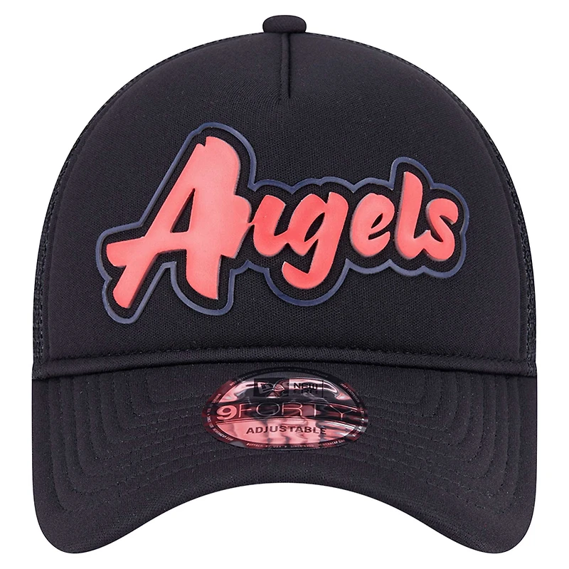 Casquette ajustable New Era Los Angeles Angels Retro Bold A-Frame Trucker 9FORTY noire pour homme