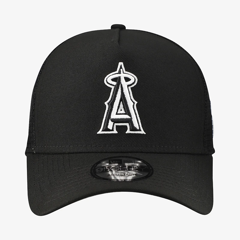Men's New Era Los Angeles Angels Side Script 9FORTY A-Frame Trucker Adjustable Hat