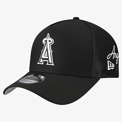 Men's New Era Los Angeles Angels Side Script 9FORTY A-Frame Trucker Adjustable Hat