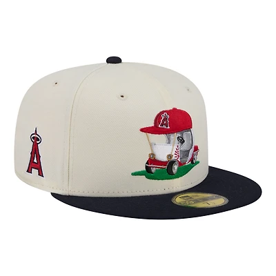 Men's New Era Cream/Navy Los Angeles Angels Bullpen Cart 59FIFTY Fitted Hat