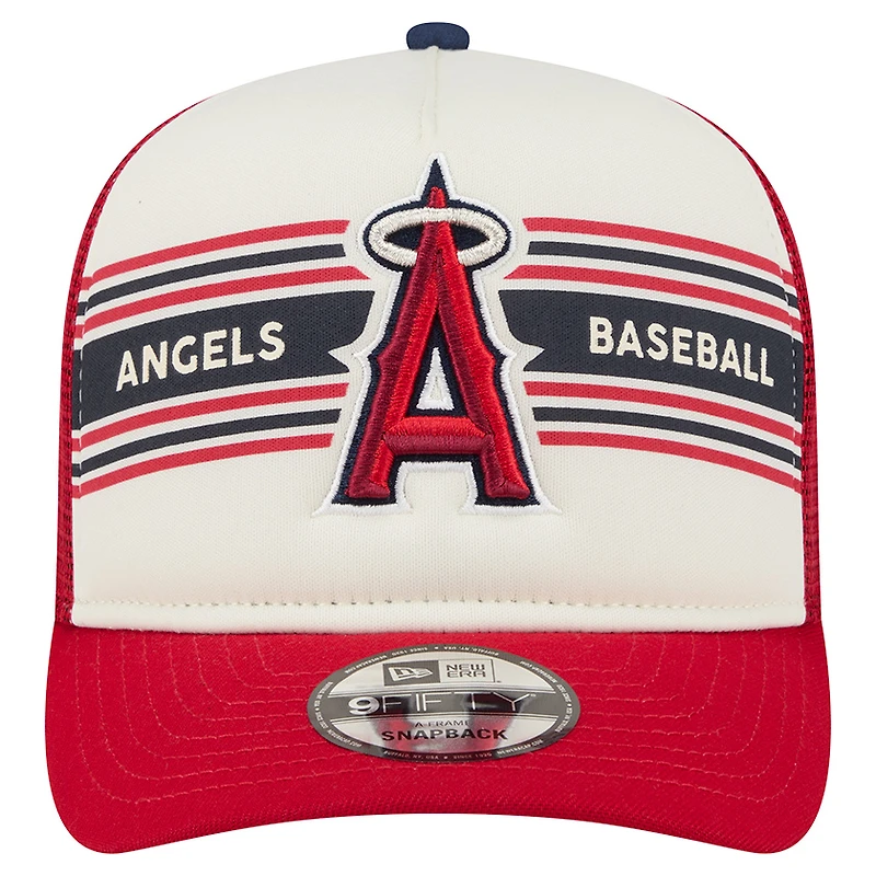 Men's New Era Cream/Red Los Angeles Angels Banner A-Frame 9FIFTY Trucker Snapback Hat