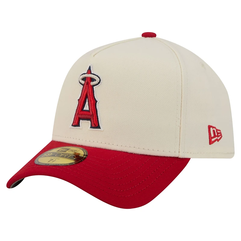 Men's New Era Cream Los Angeles Angels Chrome A-Frame 59FORTY Fitted Hat
