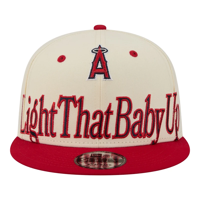 Men's New Era Cream Los Angeles Angels Oversized Slogan 9FIFTY Snapback Hat