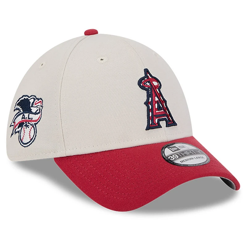Men's New Era Khaki/Red Los Angeles Angels 2024 Fourth of July 39THIRTY Flex Hat