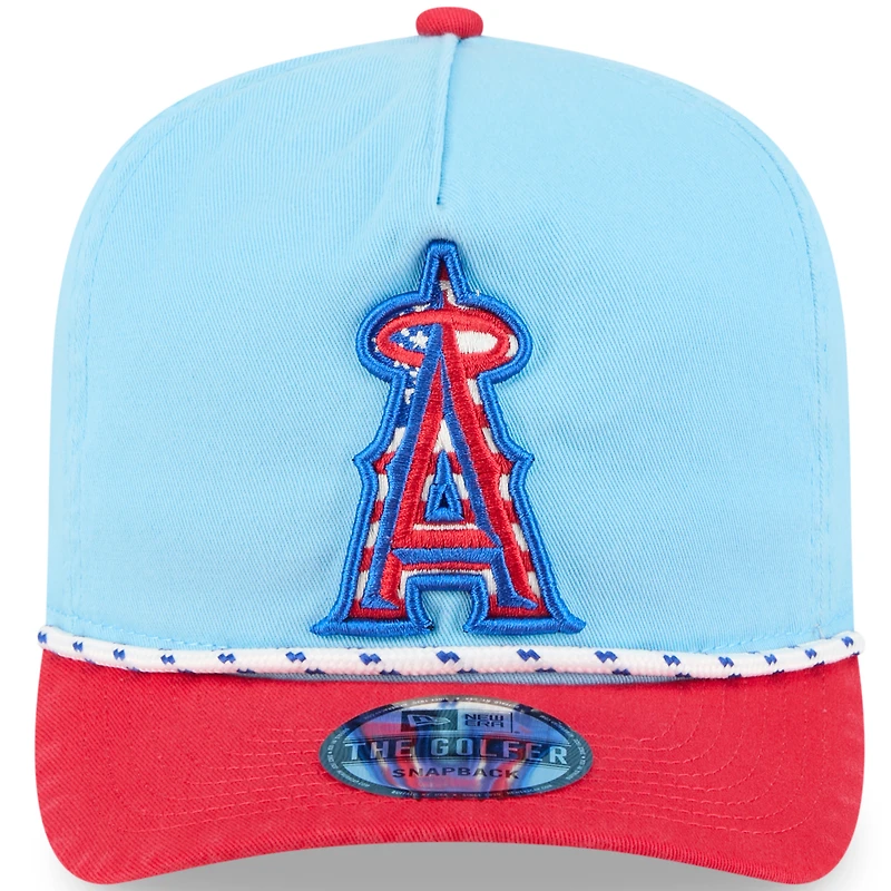 Men's New Era Light Blue/Red Los Angeles Angels 2025 Fourth of July Golfer Snapback Hat