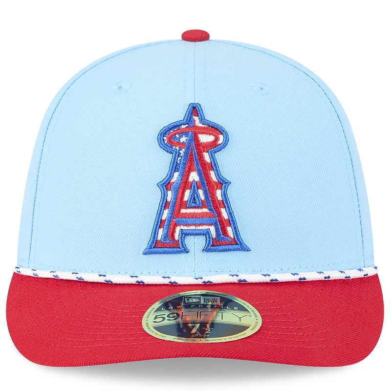 Casquette ajustée New Era 59FIFTY bleu clair/rouge Los Angeles Angels 2025 pour homme, modèle 4 juillet