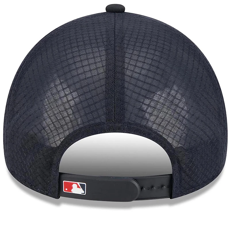 Men's New Era Navy Los Angeles Angels 2026 Batting Practice Apex 9FORTY Adjustable Trucker Hat