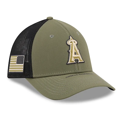 Casquette New Era pour homme, couleur olive, Los Angeles Angels 2026, Journée des forces armées, modèle 39THIRTY M-Crown Flex