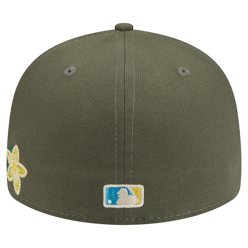 Men's New Era Olive Los Angeles Angels Tonal Florals 59FIFTY Fitted Hat