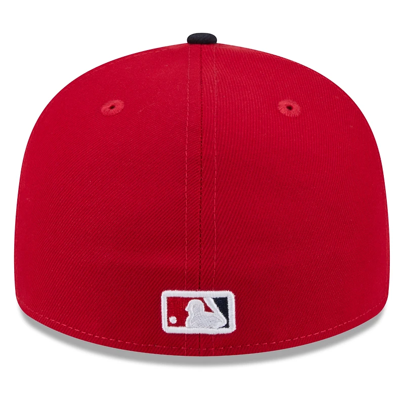 Casquette ajustée New Era 59FIFTY rouge/marine pour homme, Los Angeles Angels, entraînement de printemps 2026, profil bas