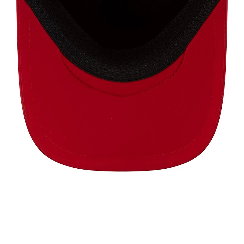 Men's New Era Red Los Angeles Angels 2026 Batting Practice Apex 9FORTY Adjustable Trucker Hat
