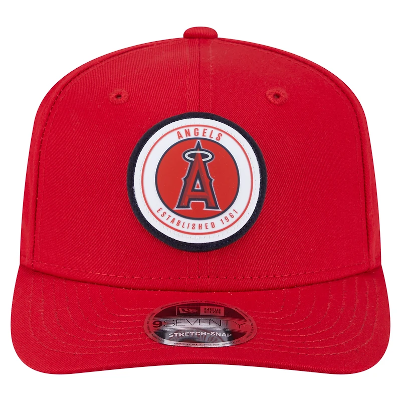 Men's New Era Red Los Angeles Angels Circle Patch 9SEVENTY Stretch-Snap Hat