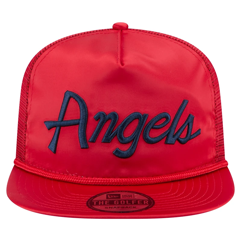Casquette de golf ajustable rétro en satin rouge Los Angeles Angels de New Era pour homme