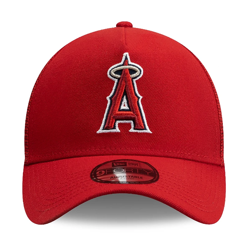 Men's New Era Red Los Angeles Angels Side Script 9FORTY A-Frame Trucker Adjustable Hat