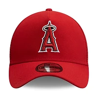 Men's New Era Red Los Angeles Angels Side Script 9FORTY A-Frame Trucker Adjustable Hat